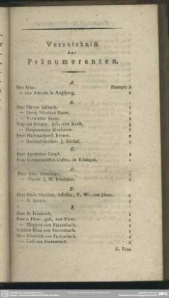 Verzeichniss der Pränumeranten