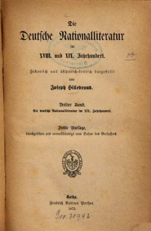 Die Deutsche Nationalliteratur im achtzehnten und neunzehnten Jahrhundert : Historisch u. ästhet.-krit. dargest., 3
