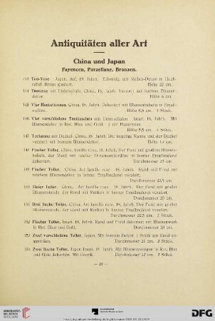 China und Japan. Fayencen, Porzellane, Bronzen (Nr. 143-175)