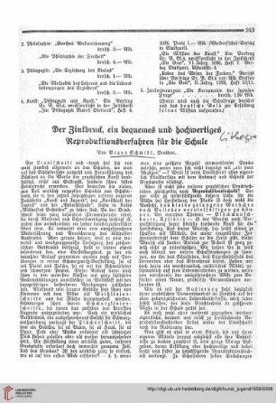 N.F. 8.1928 S. 243-244: Der Zinkdruck, ein bequemes und hochwertiges Reproduktionsverfahren für die Schule