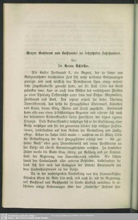 Grazer Buchdruck und Buchhandel im sechzehnten Jahrhundert