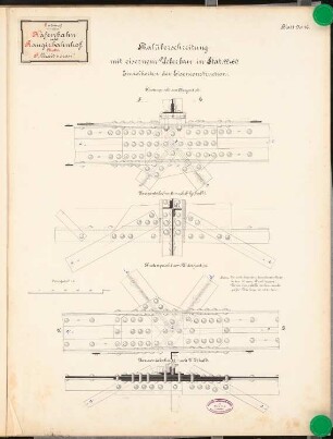 Hafenbahn mit Rangierbahnhof Schinkelwettbewerb 1889: Viadukt. Knotenpunkte der Träger: Ansichten, Schnitte 1:5