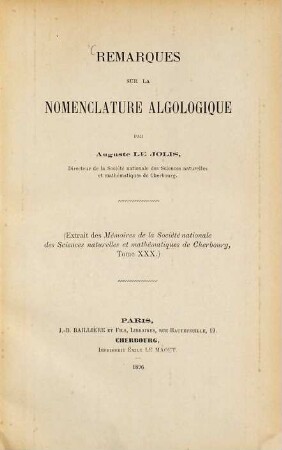 Remarques sur la nomenclature algologique