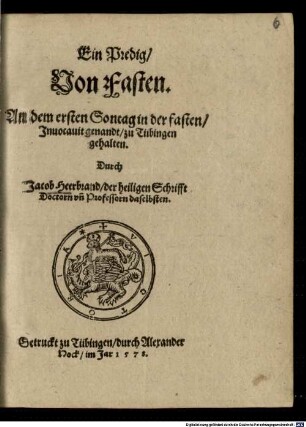 Ein Predig von Fasten : an dem ersten Sontag in der fasten / Inuocauit genandt