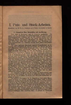 I. Putz und Stuck-Arbeiten.