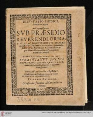 Dispvtatio Physica Menstrua