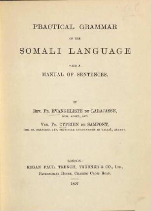 Practical grammar of the Somali language : with a manual of sentences
