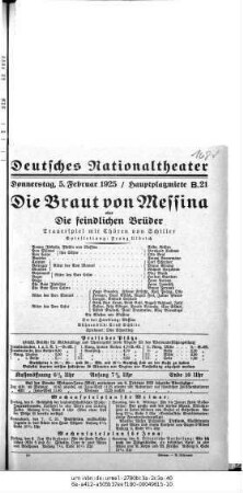 Die Braut von Messina oder Die feindlichen Brüder