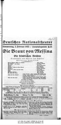 Die Braut von Messina oder Die feindlichen Brüder
