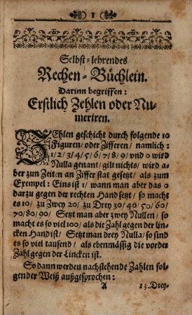 Selbst-lehrendes newes Rechen-Büchlein