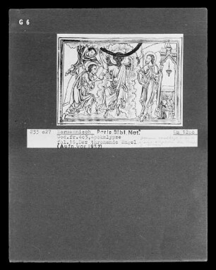 Apokalypse — Der thronende Engel, Johannes verschlingt das Buch, Folio fol. 16