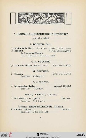 A. Gemälde, Aquarelle und Kunstblätter (Nr. 1-64)