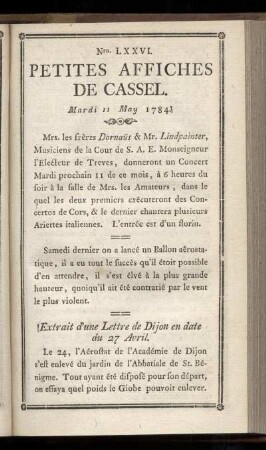 No LXXVI (Mardi 11 May 1784)