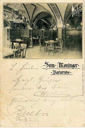 Postkartenalbum. "Zum Moninger Karlsruhe". Gasthaus Zum Moninger - Gastraum