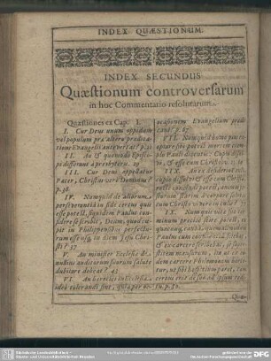 Index Secundus. Quaestionum controversarum in hoc Commentario resolutarum