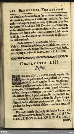 Observatio LIII. Pestis