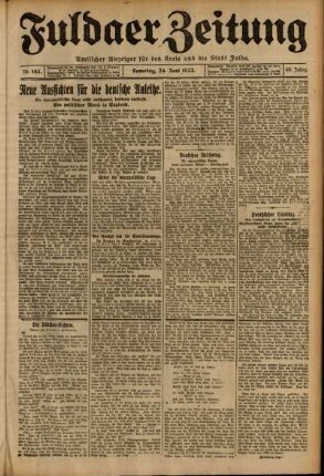 Erste Ausgabe vom Samstag, den 24. Juni 1922.