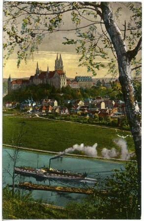 Meißen. Blick von Proschwitz - Elbe m. Dampfer Wettin
