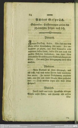 Achtes Gespräch. Gespenster-Erscheinungen ziehen die schädlichsten Folgen nach sich