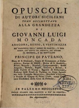 Opuscoli Di Autori Siciliani Tomo ..., 18