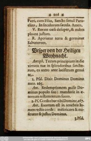 Vesper von der Heiligen Weyhnacht.