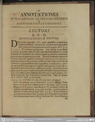 Annotationes In Praecedentem Ah. Fritschii Discursum De Gunthero Schwartzburgico