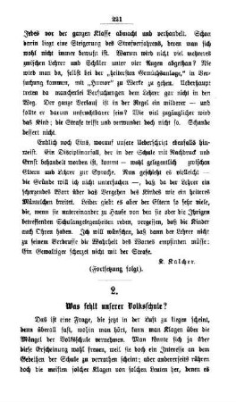 Was fehlt unserer Volksschule?