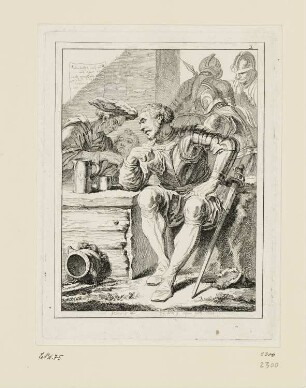 Landsknecht sitzt an einem Steinblock, Blatt 2 der Folge "Reîtres et lansquenets"
