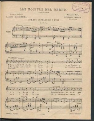N.° 3. Dúo de Milagros y Luis. : [Extracto para piano y vocales]