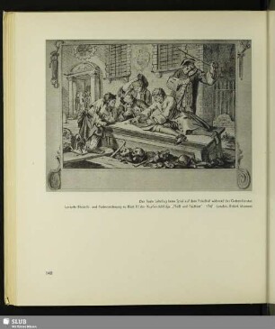 Der faule Lehrling beim Spiel auf dem Friedhof während des Gottesdienstes. Lavierte Bleistift- und Federzeichnung zu Blatt III der Kupferstichfolge „Fleiß und Faulheit“, 1747