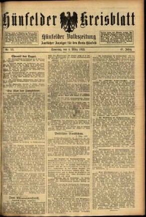 Ausgabe vom Samstag, den 04. März 1922.