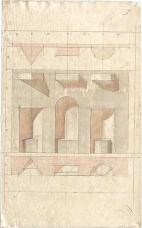 Lange, Ludwig; Darstellende Geometrie - Schattenwurf in verschiedenen Nischen (Ansichten)