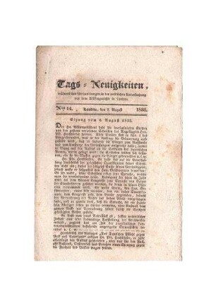 "Tags-Neuigkeiten No. 14; 7. August 1833