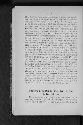 Cholera-Behandlung nach dem Naturheilverfahren.