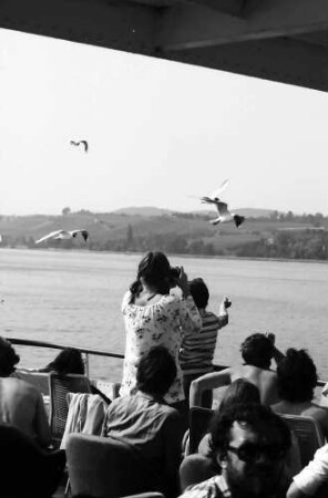 26. Tagung 1976 Physiker; Aufbruch zur Mainau: Sich Sonnende auf Deck