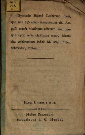 Commentatio in Horat. I. carm. 1.11.