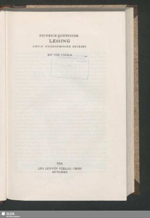 Lessing : zwölf biographische Studien