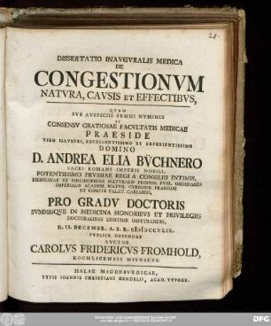 Dissertatio Inavgvralis Medica De Congestionvm Natvra, Cavsis Et Effectibvs