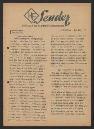 'HF-Sender' [Flugblatt], Nr.11/1953 (16. Juli 1953)