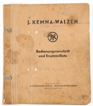 Gebrauchtsanleitung und Ersatzteilliste Kemna Walze EW 31 -