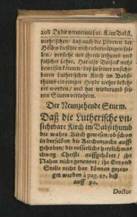 Der Neunzehende Sturm. Daß die Lutherische unsichtbare Kirch im Babstthumb die wahre Kirch gewesen ...