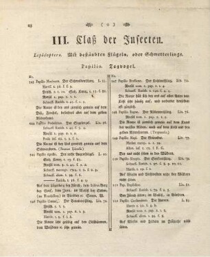 III. Claß der Insecten. Lepidoptera. Mit bestäubten Flügeln, oder Schmetterlinge.