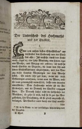 Der Unterschied des Hochmuths und der Eitelkeit.