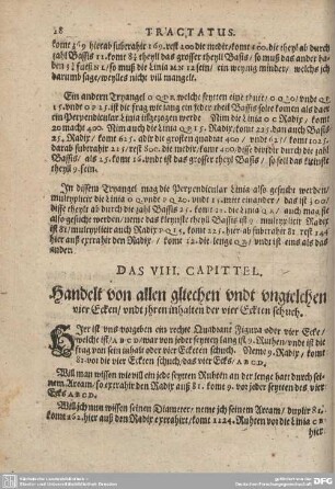 DAS VIII. CAPITTEL. Handelt von allen gliechen undt ungielchen vier Ecken/undt ihren inhalten der vier Eckten schuch.