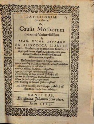 Pathologiae pars altera. De Causis Morborum maxime Universalibus