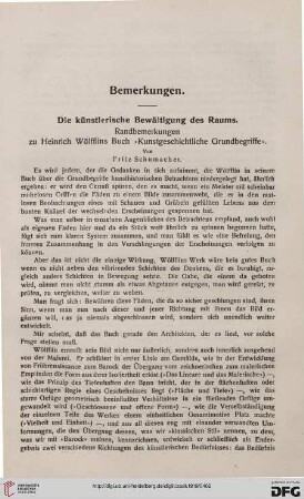 Die künstlerische Bewältigung des Raumes : Randbemerkungen zu Heinrich Wölfflins Buch "Kunstgeschichtliche Grundbegriffe"