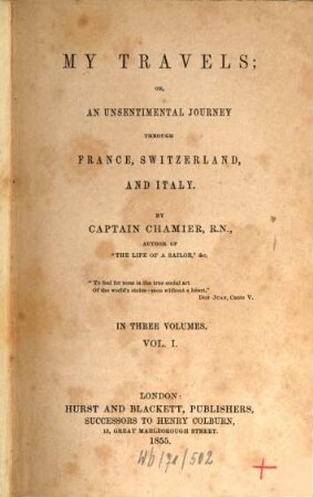 My Travels; or, an unsentimental journey through France, Switzerland, and Italy, 1