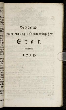 Herzoglich-Mecklenburg-Schwerinscher Etat. 1779