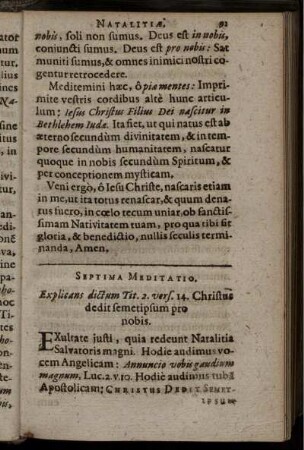 Septima Meditatio. Explicans dictum Tit. 2. vers. 14. Christus dedit semetipsum pro nobis