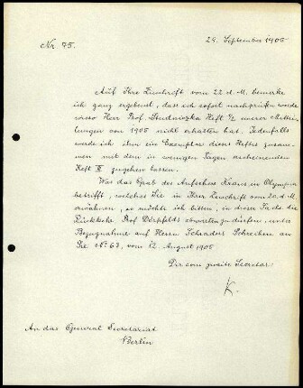 Bericht des zweiten Sekretars an das General-Sekretariat